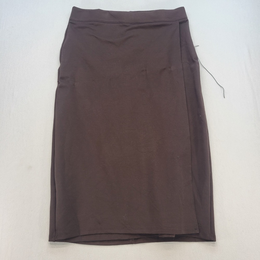 Liz Claiborne Pencil Skirt Womens Medium Brown Wrap Front Midi Office Business